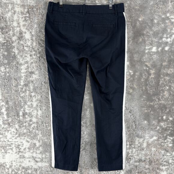 J Crew Sz 6 Stretch Casual Flat Front Stripe Chino Pants Navy Button Zip Pocket - Picture 3 of 11